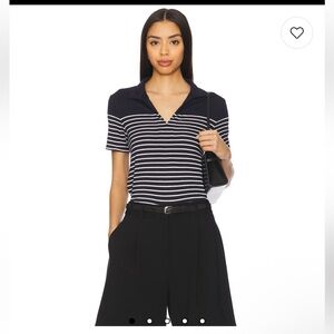 Rag and bone The Knit Stripe Polo Top in Navy & Ivory